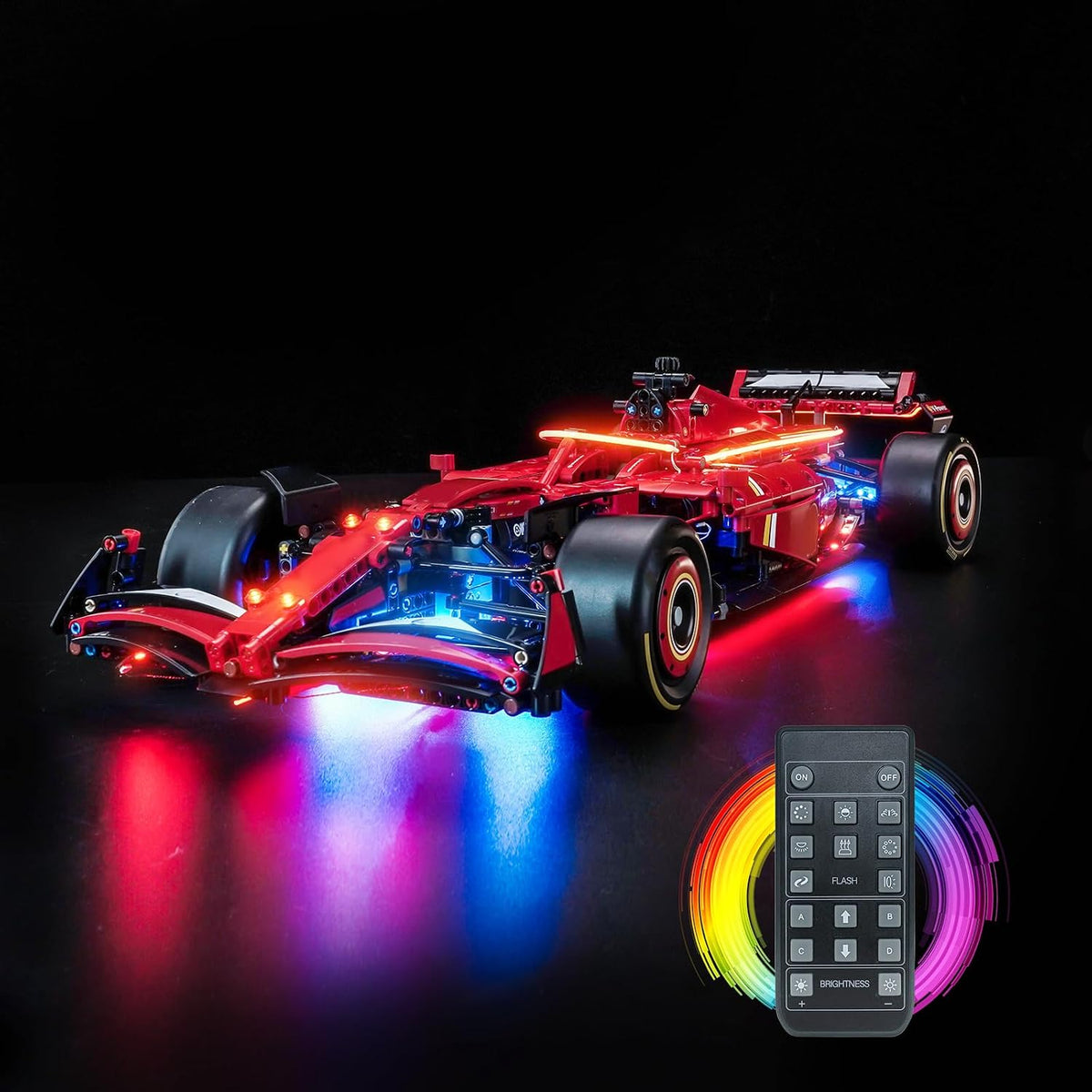 Red Italian F1 race car brick model lit with LED lights