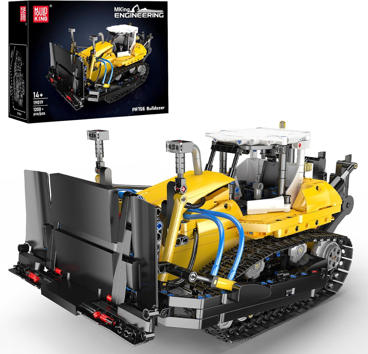Brick-built heavy bulldozer with front blade and tracks