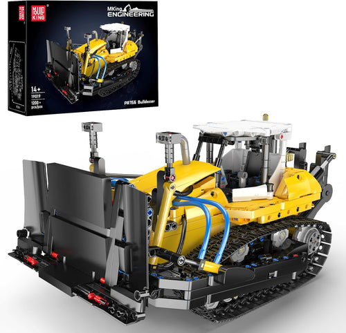 Brick-built heavy bulldozer with front blade and tracks