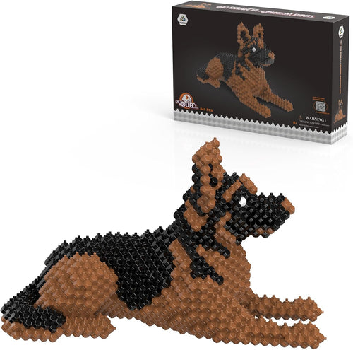 German shepherd dog built from micro building blocks