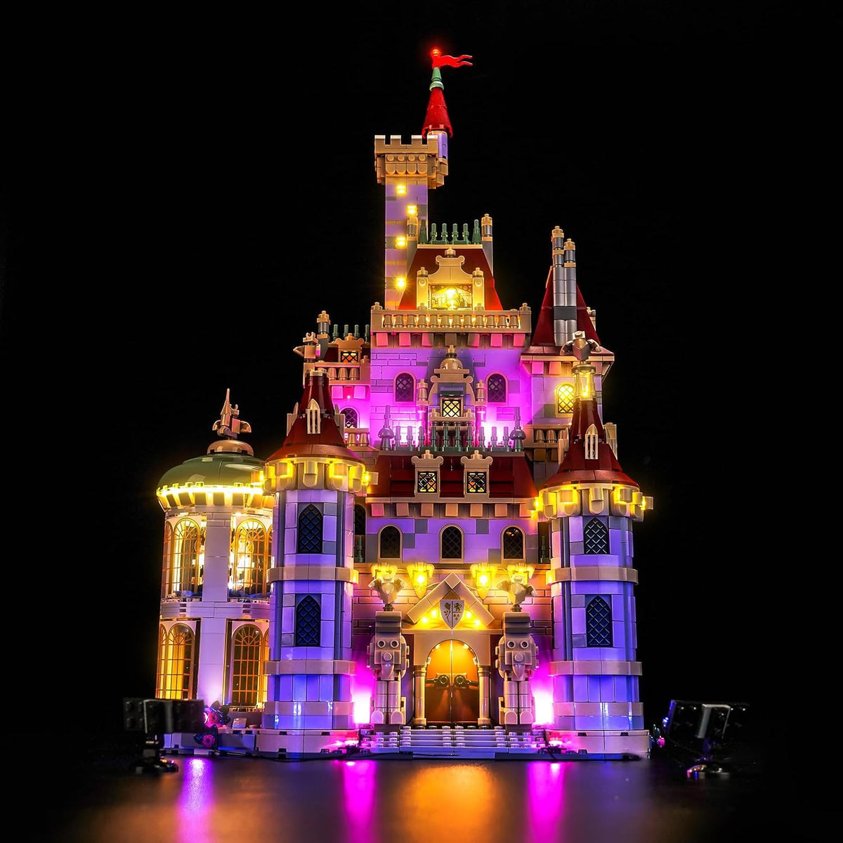 Fairy tale castle brick model lit with warm LED lights – view 2