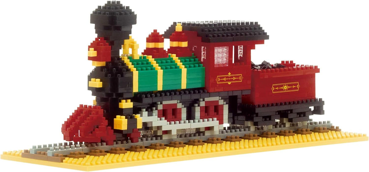Palm-size micro brick model of a black steam locomotive – view 2
