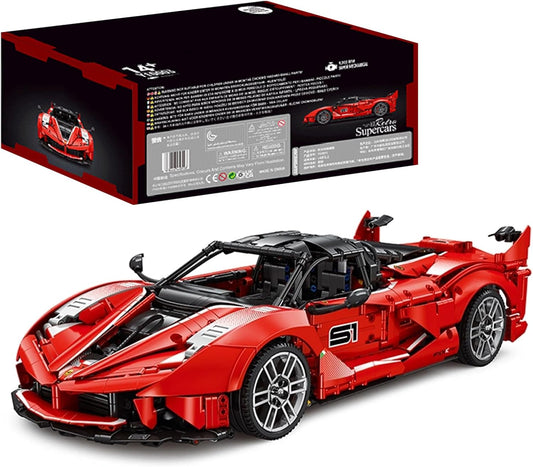 Large red 1:10 scale hypercar brick model with low profile and rear engine detail