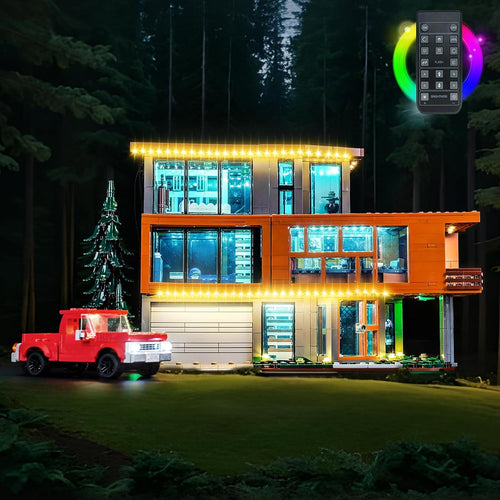 Modern glass forest house brick model lit with LED lighting