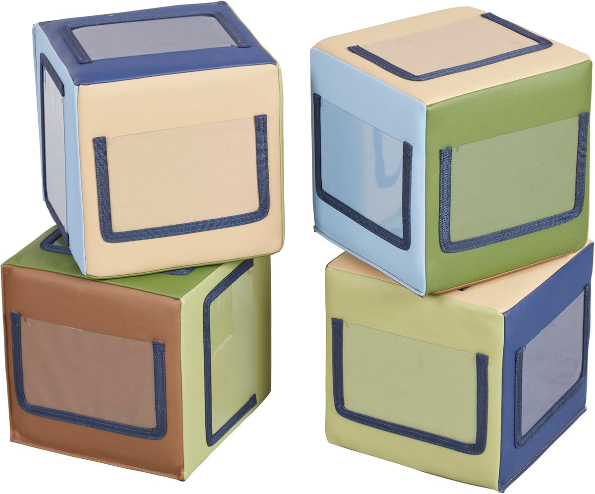 Four soft foam stacking cubes in contemporary colors – view 2