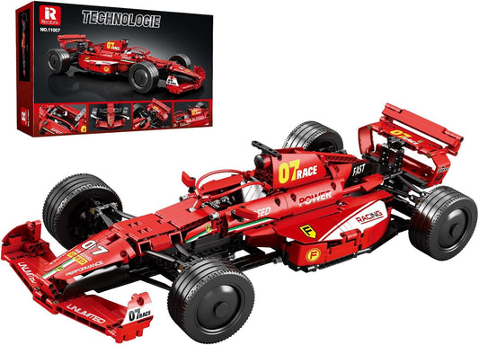 Brick-built 1:8 scale open-wheel race car with rear wing