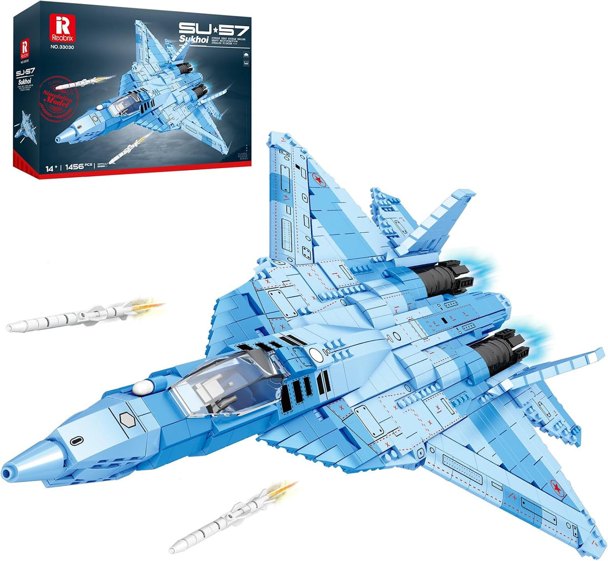 Angular brick-built stealth fighter jet in gray
