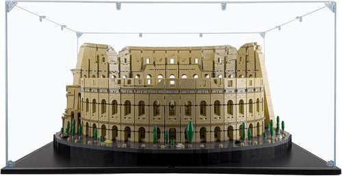 Clear acrylic display case covering a Colosseum brick model