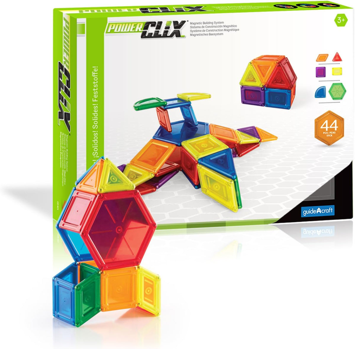 Colorful magnetic solid shape blocks built into a tower