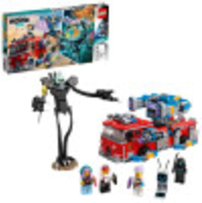 Brick ghost-hunting fire truck with mecha robot and minifigures – view 2