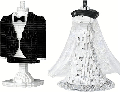 Brick-built bride in white fishtail dress and groom beside an I Love You sign
