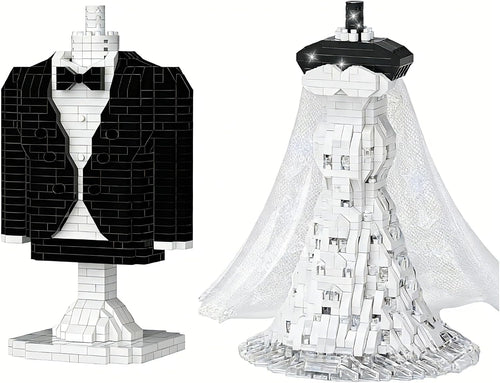 Brick-built bride in white fishtail dress and groom beside an I Love You sign