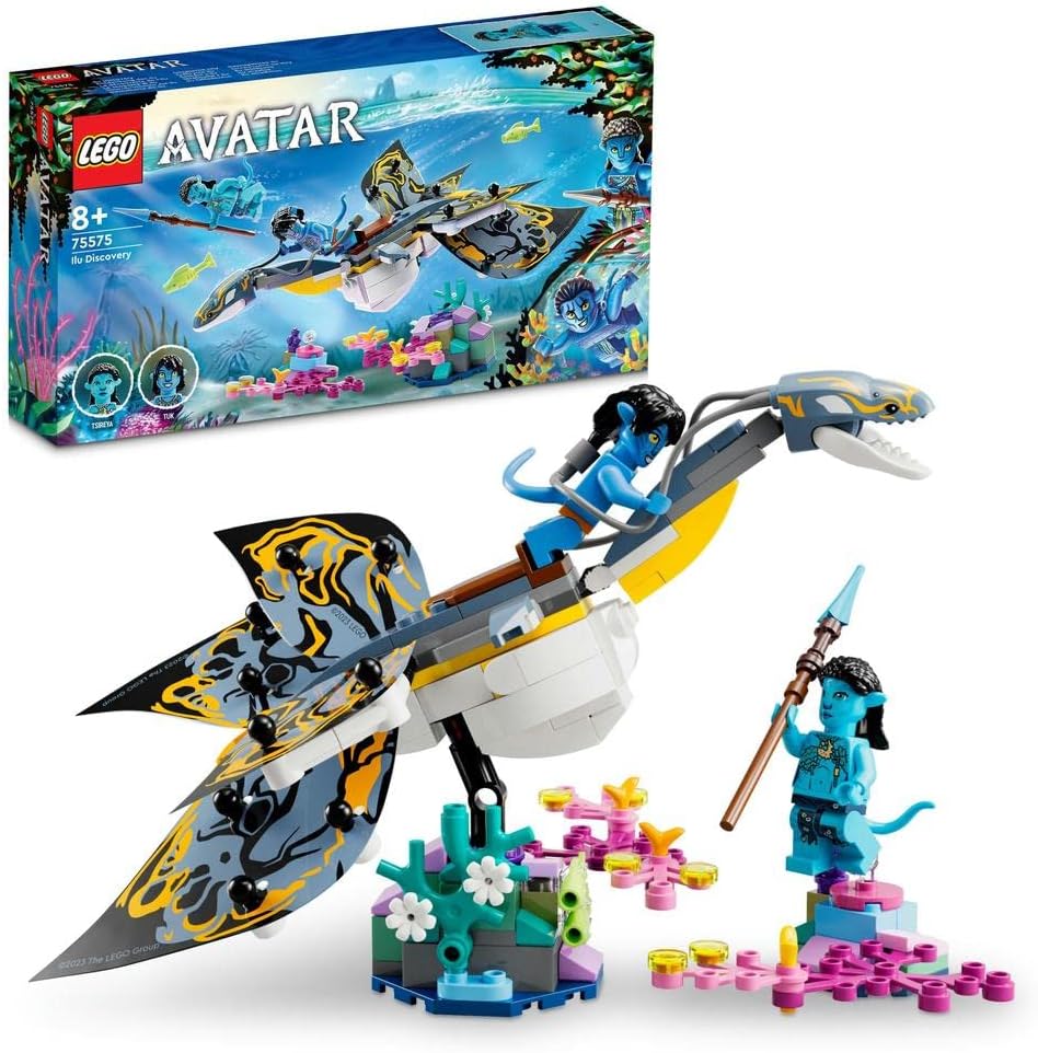 Brick-built blue winged sea creature with saddle beside a colorful coral reef