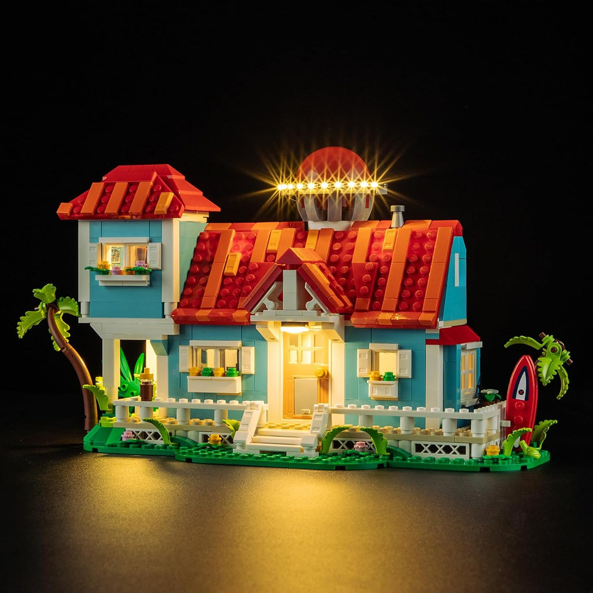 Fairy tale castle brick model lit with a remote-control LED kit – view 3