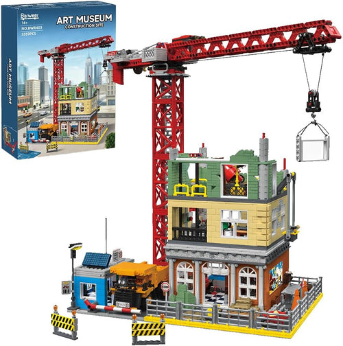 Art museum construction site brick model with scaffolding