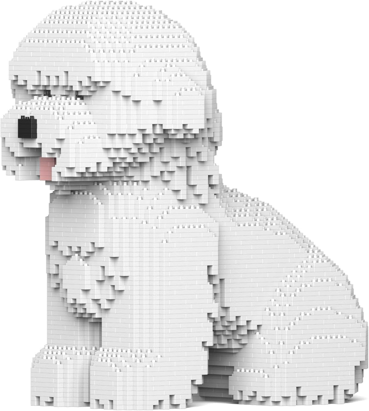 White brick-built Bichon Frise dog sculpture sitting – view 2