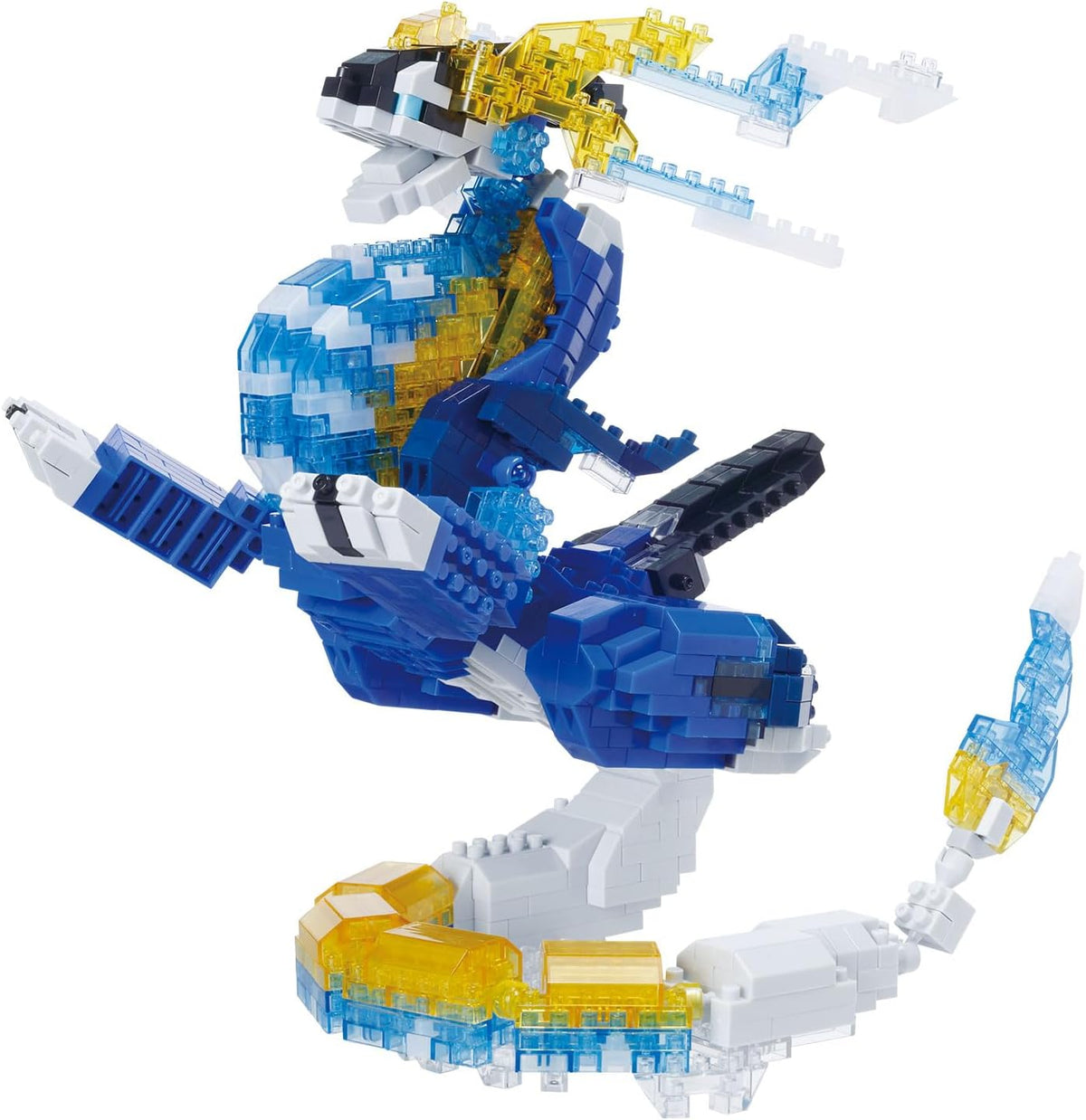 Small micro-block built futuristic creature figure in purple and white