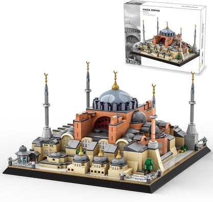 Brick-built Hagia Sophia model with central dome and minarets