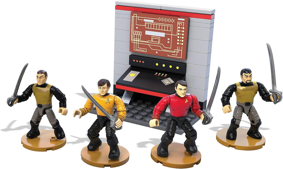 Brick-built starship engineering room with four poseable micro action figures