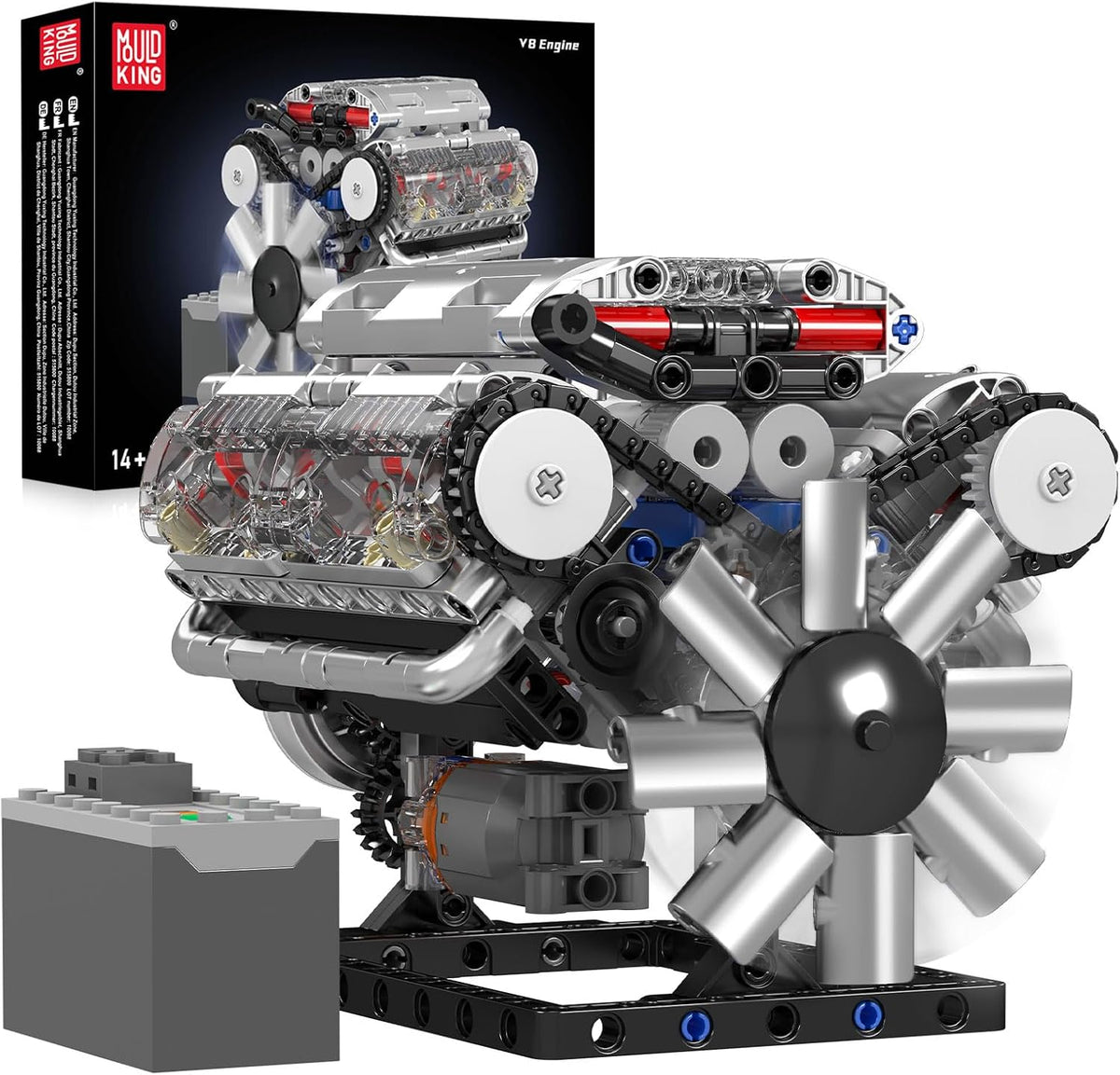 Brick-built V8 engine model with stick shift and motor – view 5
