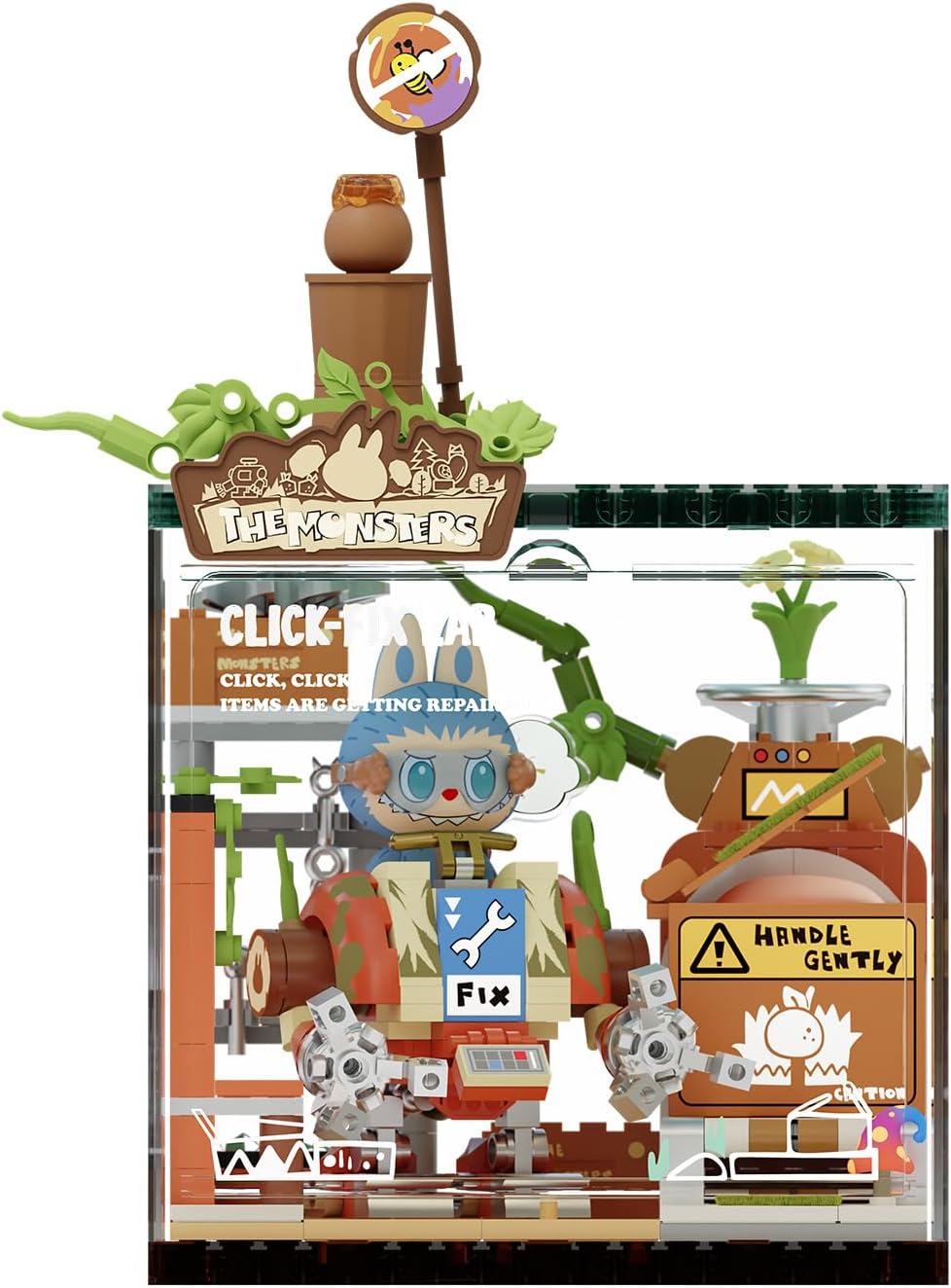 Mini brick scene with a long-eared toothy forest creature at its secret base – view 4