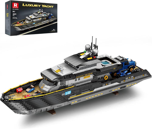 White brick-built luxury yacht with multiple decks