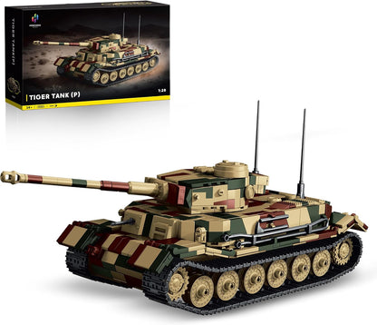 Brick-built 1:28 scale WW2 heavy tank destroyer with long gun and tracked chassis in gray – view 2