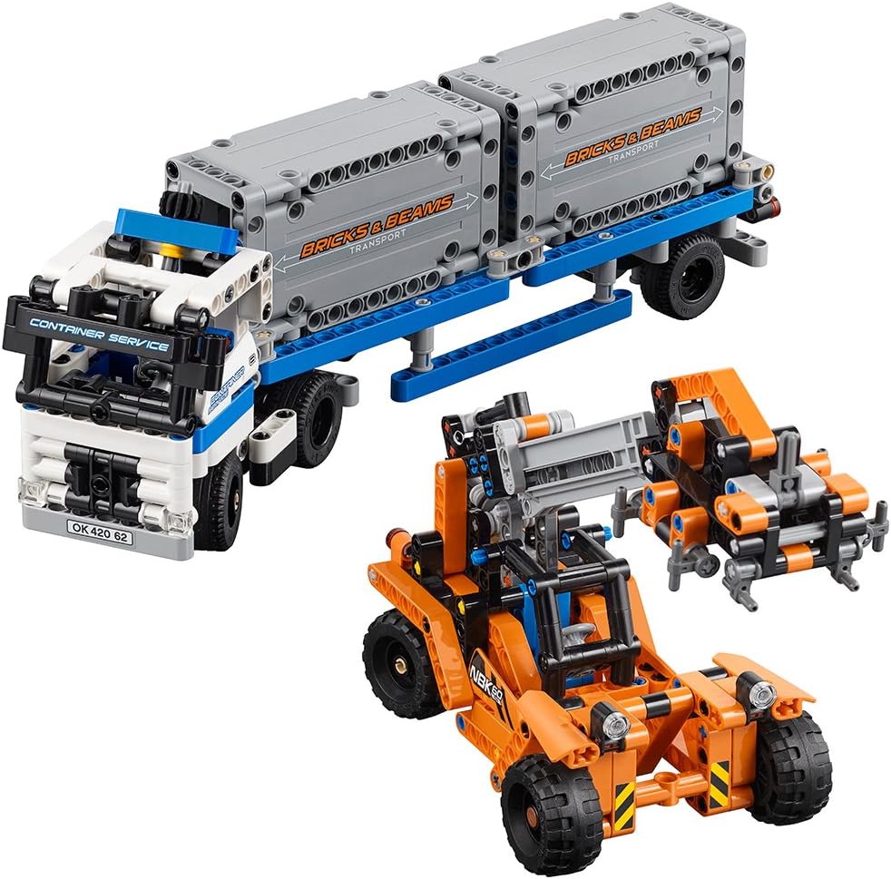 Brick-built port container yard with stacked cargo containers