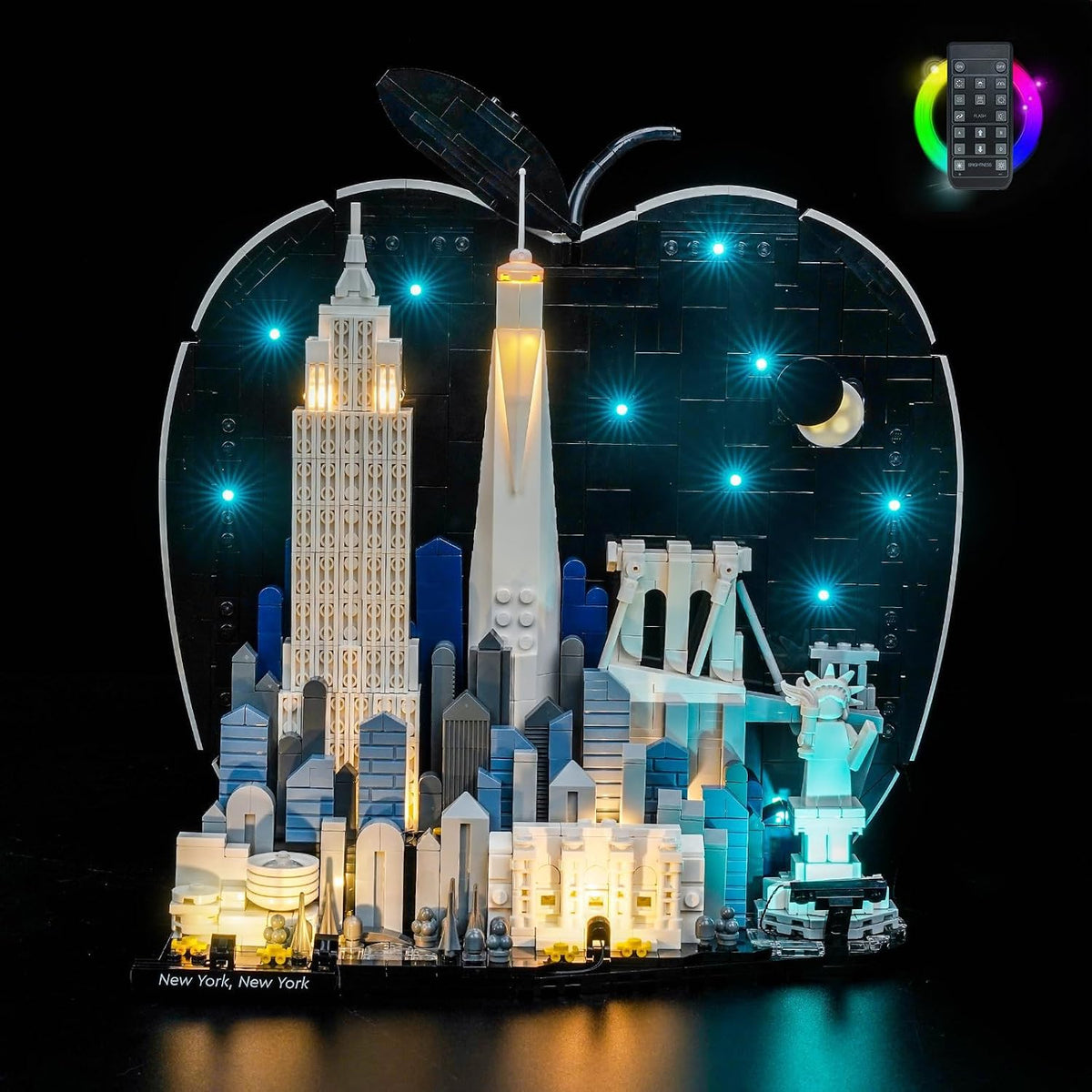 New York City skyline brick model lit with LED lights
