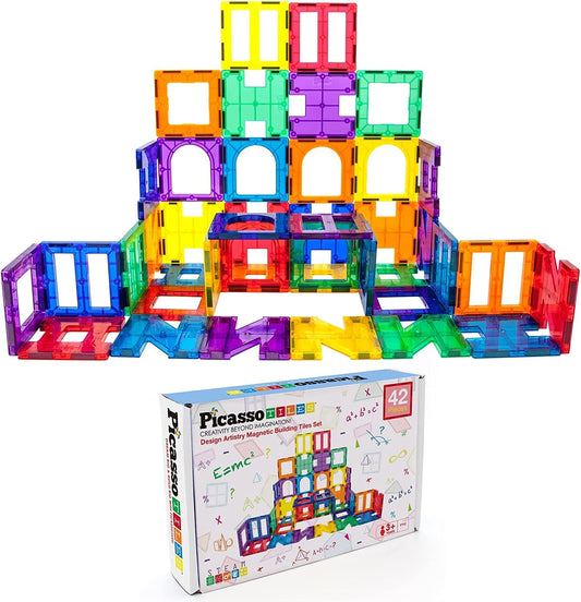 Colorful large building blocks, magnetic tiles and family figures