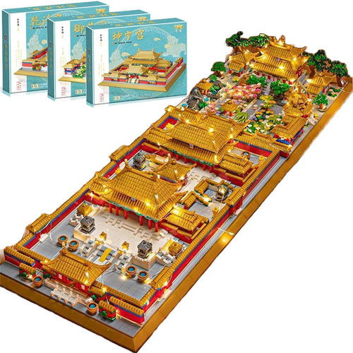 Micro block model of a Chinese imperial palace complex with garden and lights