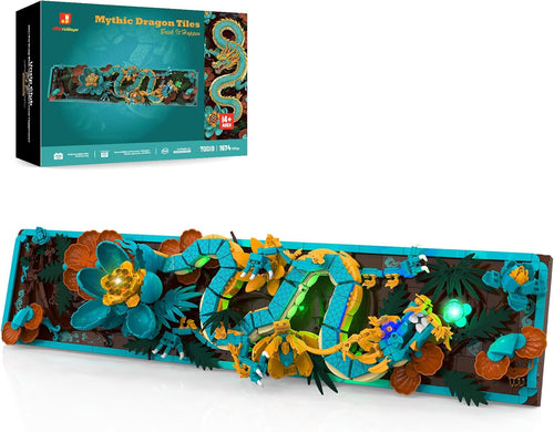 Brick-built mythic dragon wall art panel lit from behind