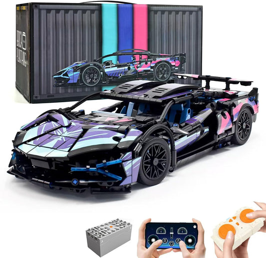 Brick-built 1:14 remote control sports car with remote and battery