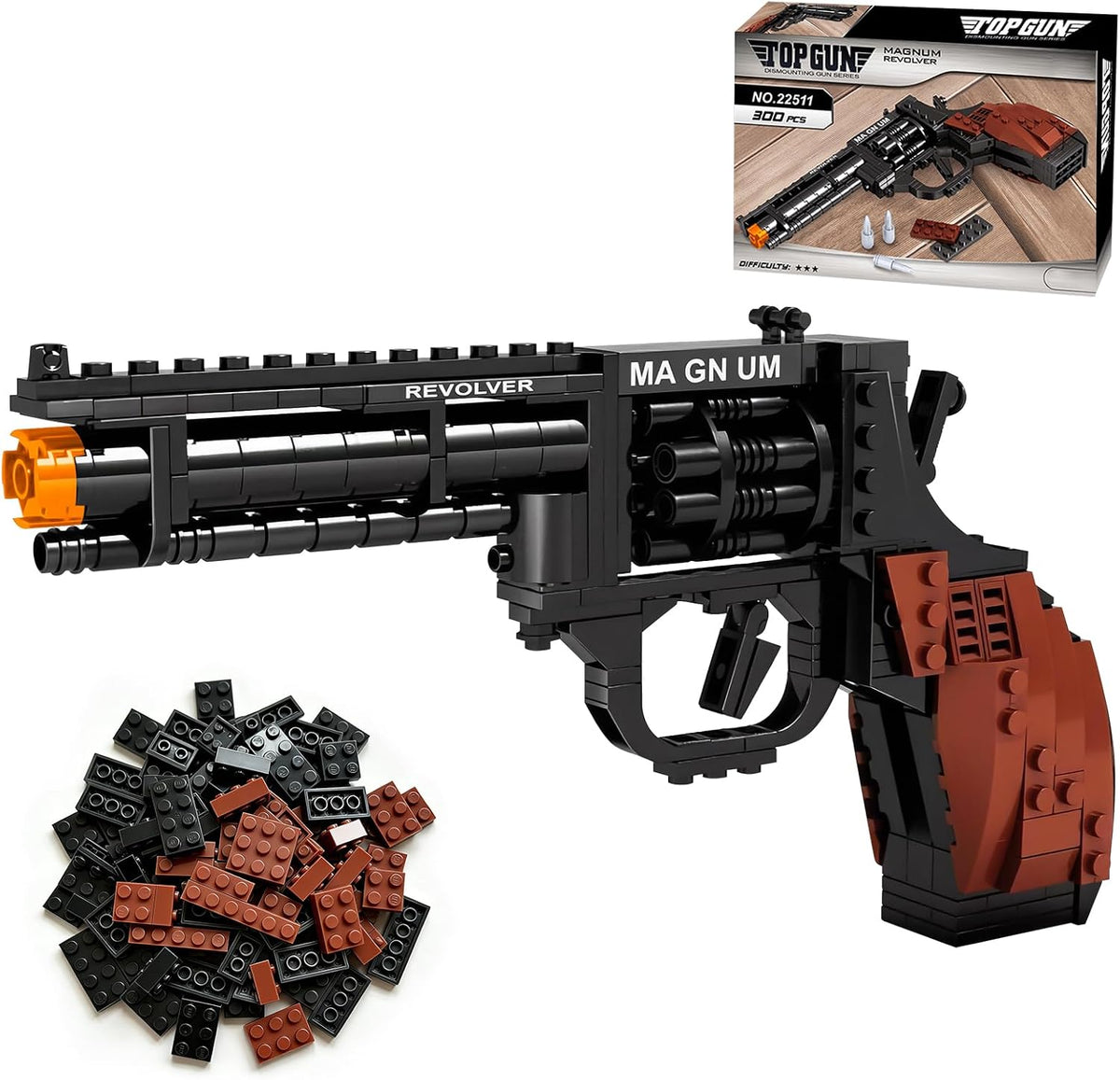 Full-size brick marksman rifle model with scope on a display stand – view 3