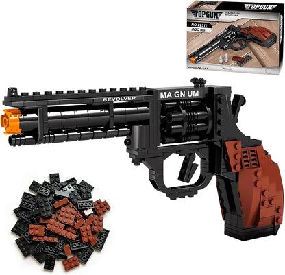 Full-size brick marksman rifle model with scope on a display stand – view 3