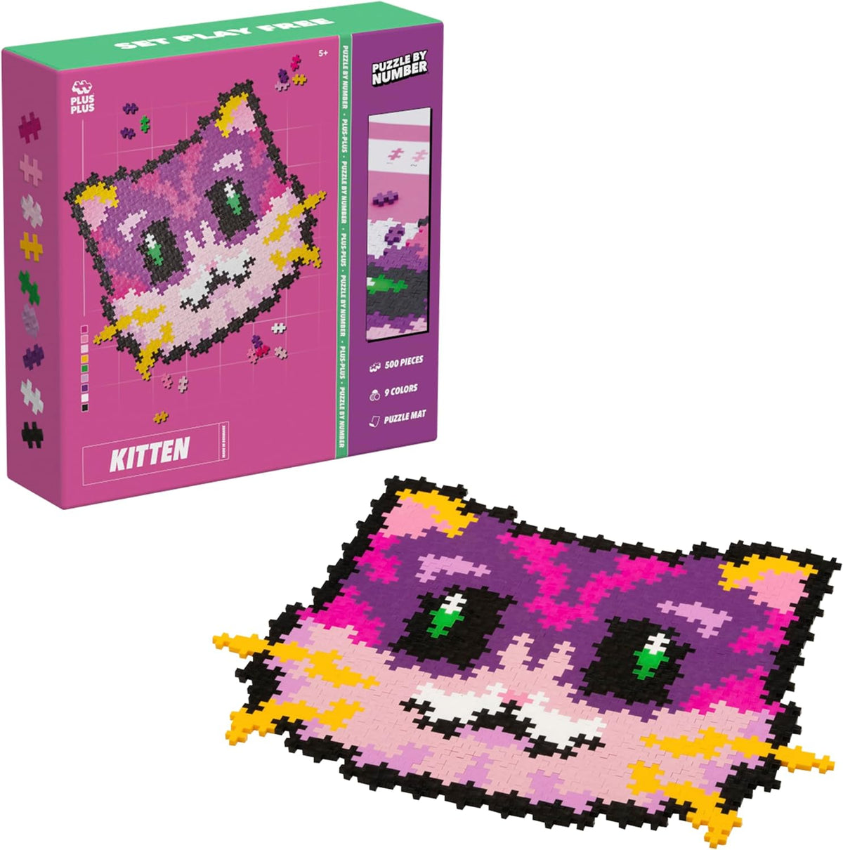 Colorful kitten mosaic made from small interlocking building pieces
