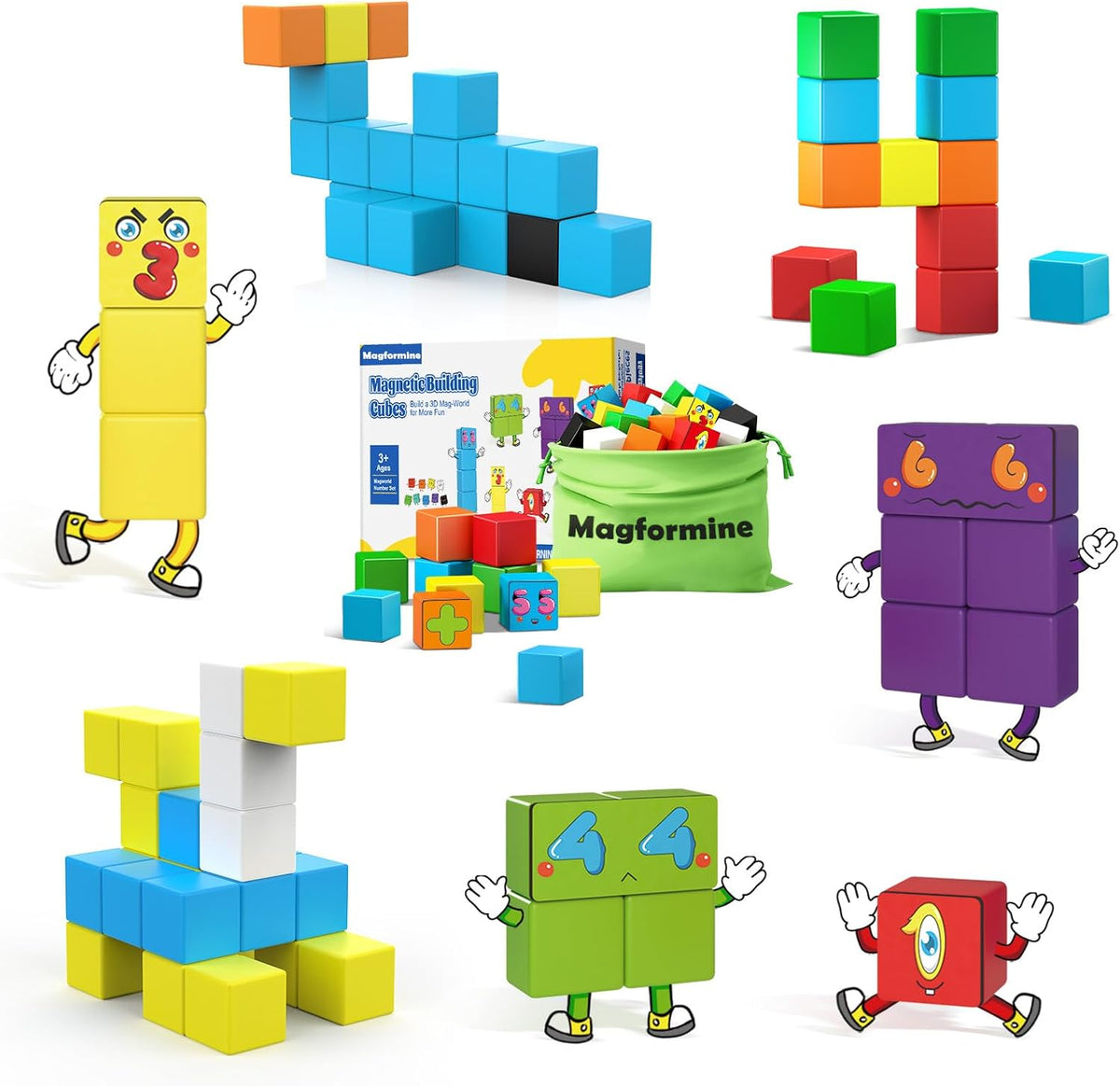 Colorful magnetic number blocks stacked in a counting row