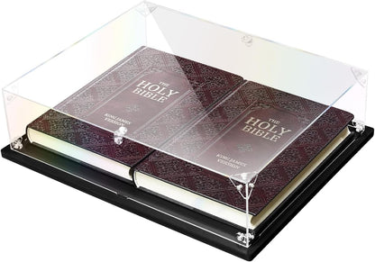 Clear acrylic display box holding a round superhero shield brick model – view 5
