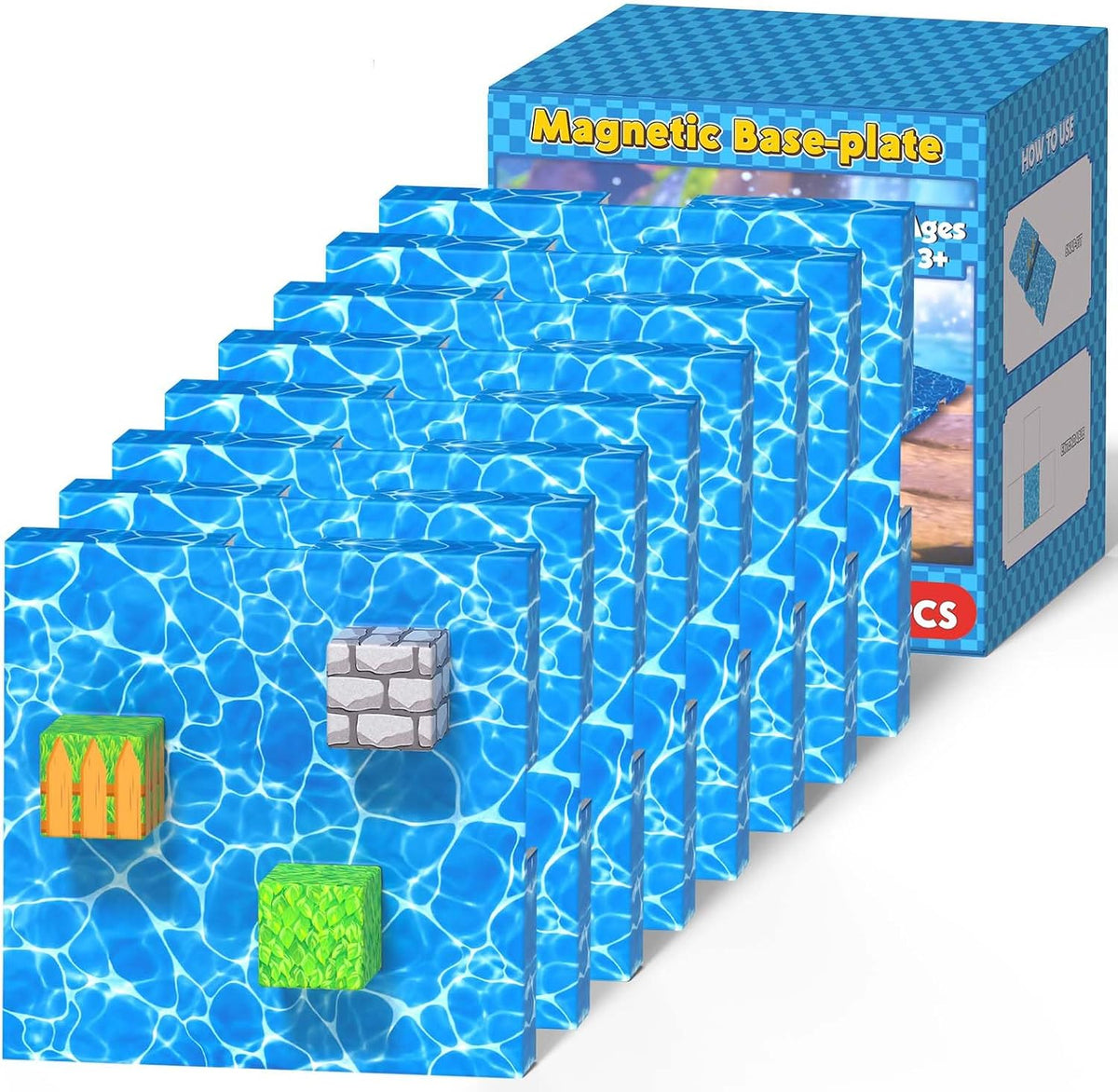 Magnetic cube forest castle with dinosaurs and a glowing orange volcano – view 3