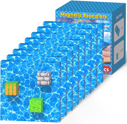 Magnetic cube forest castle with dinosaurs and a glowing orange volcano – view 3