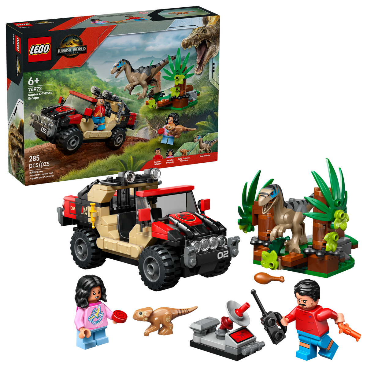 LEGO Jurassic World Raptor Off-Road Escape 76972 Building Set (285 Pieces) - View 2