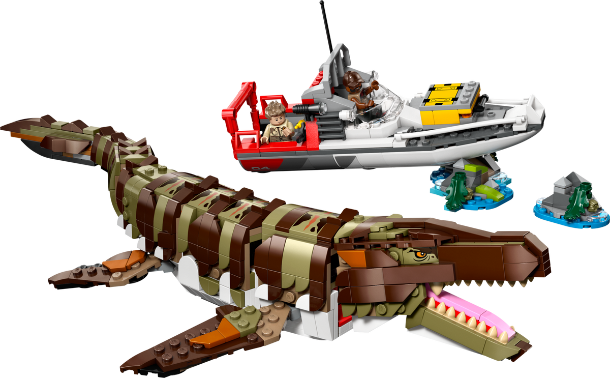 LEGO Jurassic World Brick-Built Mosasaurus Boat Mission Building Set (858 Pieces)