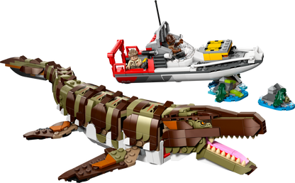 LEGO Jurassic World Brick-Built Mosasaurus Boat Mission Building Set (858 Pieces)