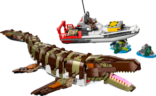 LEGO Jurassic World Brick-Built Mosasaurus Boat Mission Building Set (858 Pieces)