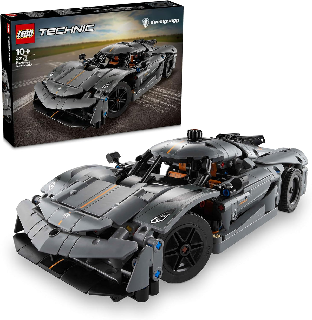 Brick-built gray hypercar with rotating doors open