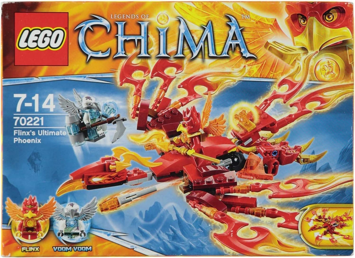 Brick-built red and orange fire phoenix with spread wings