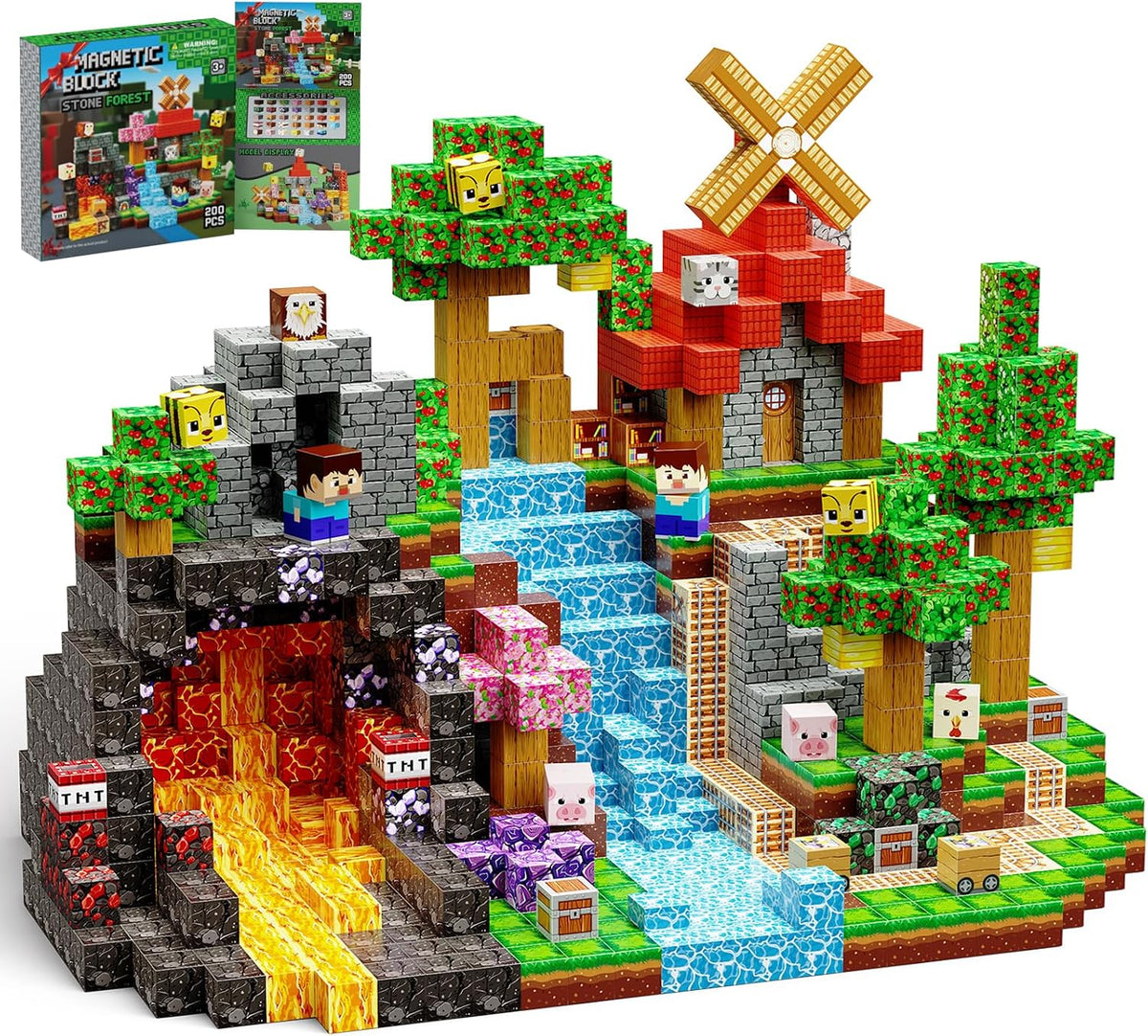 Magnetic 0.8-inch cube blocks built into a lava dig scene – view 5