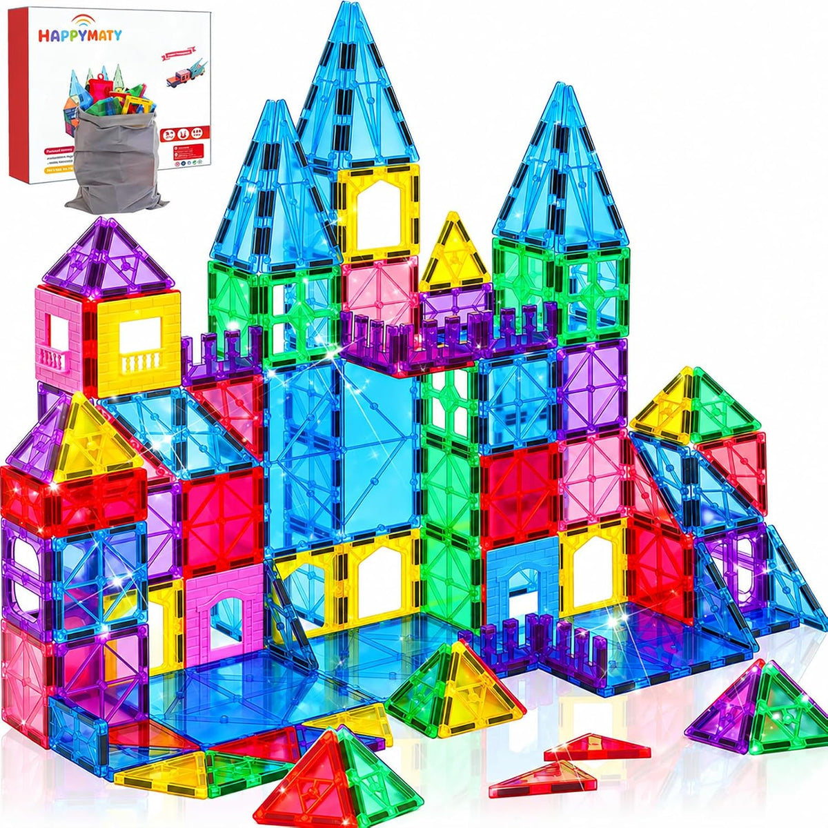 Colorful magnetic tiles built into 3D towers and houses – view 5