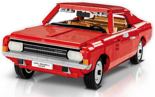 Brick-built vintage coupe car model shown from the side