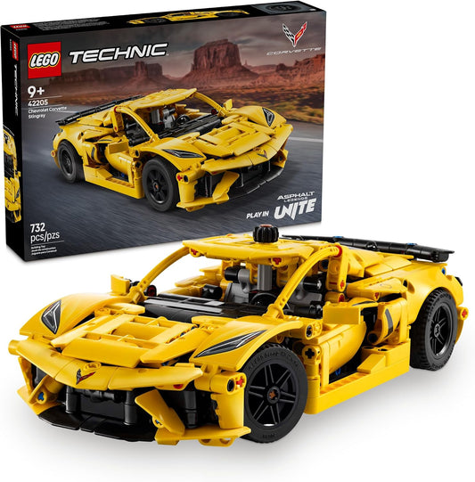 Brick-built American sports car model with doors open showing engine and interior